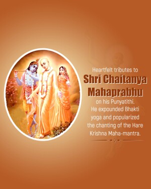 Image of Shri Chaitanya Mahaprabhu with Krishna and devotees