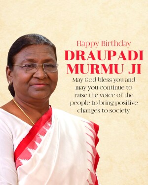 Portrait of Draupadi Murmu with birthday wishes