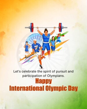 Illustration depicting athletes celebrating International Olympic Day with the Indian flag in the background.