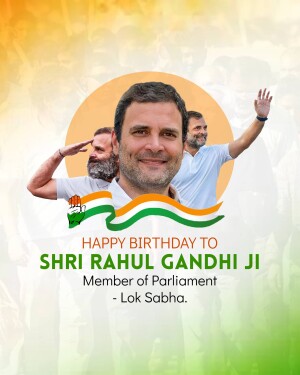 Image of Rahul Gandhi with Indian flag and birthday greetings