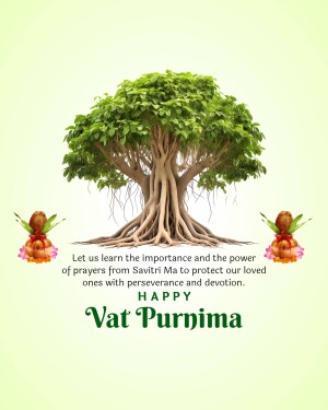 Image depicting a Bodhi tree with offerings and text 'Vat Purnima'