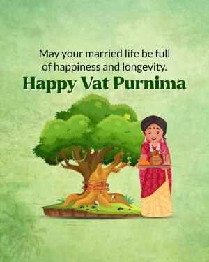Illustration of a woman performing Vat Purnima rituals under a banyan tree.