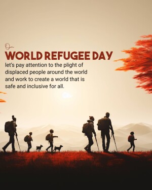 Silhouetted figures walking towards the horizon with the text 'World Refugee Day'