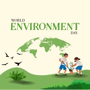 Illustration depicting children planting a tree with a globe in the background for World Environment Day.