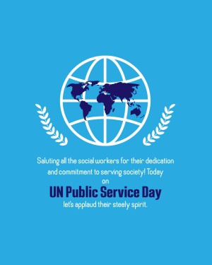 Image depicting a globe with laurel branches and text honoring UN Public Service Day and social workers.
