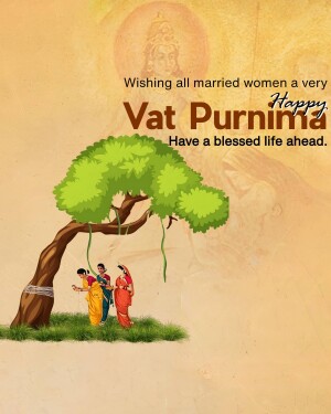 Vat Purnima greeting with women worshipping a tree