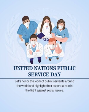Illustration of healthcare workers with the United Nations logo for Public Service Day