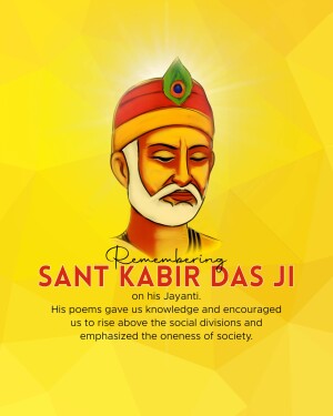 Portrait of Sant Kabir Das Ji with a yellow and geometric background