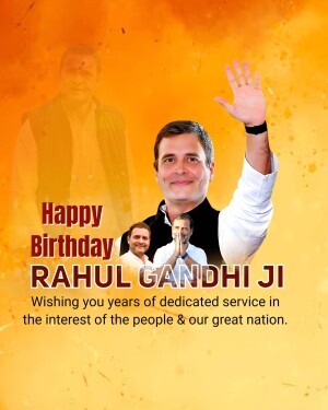 Birthday greeting for Rahul Gandhi with multiple images and text.