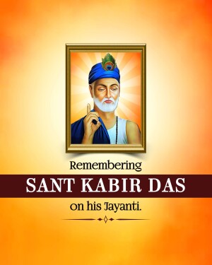 Portrait of Sant Kabir Das with text commemorating his Jayanti
