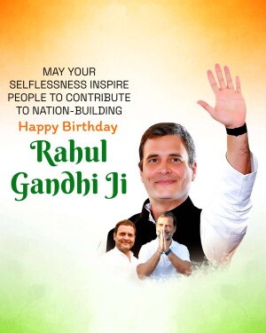 Image of Rahul Gandhi with a birthday message and patriotic theme.
