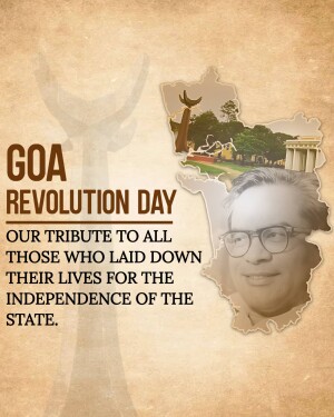 Goa Revolution Day poster with image of a leader and map of Goa