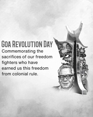 Goa Revolution Day poster with image of freedom fighters and a portrait of a leader.