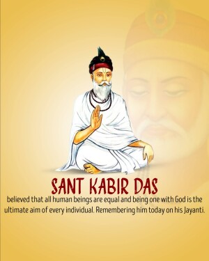 Portrait of Sant Kabir Das with text celebrating his Jayanti