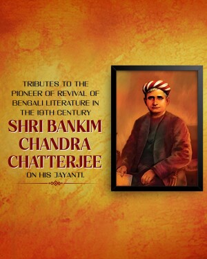 Portrait of Bankim Chandra Chatterjee with tribute text