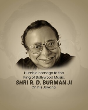 Portrait of R.D. Burman with text commemorating his birth anniversary