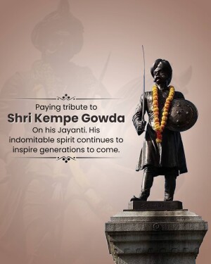 Statue of Shri Kempe Gowda with floral garland