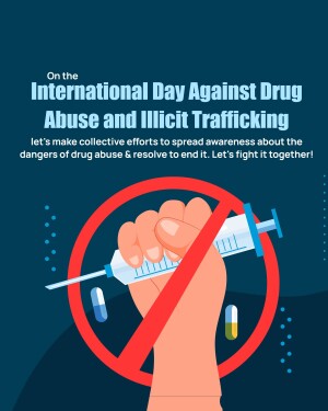 Image promoting awareness against drug abuse with a syringe crossed out by a hand.