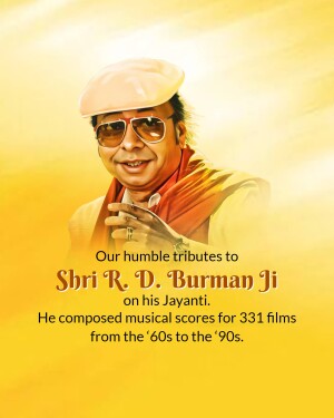 Portrait of R.D. Burman with tribute text