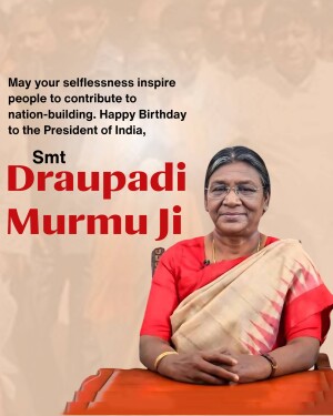 Portrait of President Droupadi Murmu with birthday greetings