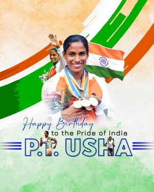 P.T. Usha, Indian athlete, celebrating her birthday with the Indian flag and medals.