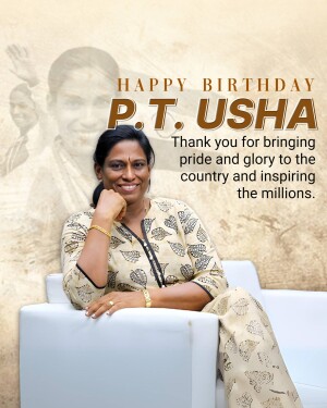 Portrait of P.T. Usha with a birthday message