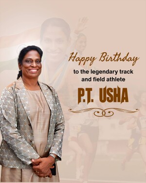Portrait of P.T. Usha with birthday greetings