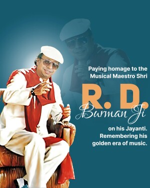 Portrait of R.D. Burman with text commemorating his birth anniversary