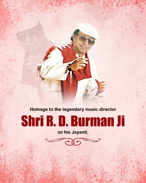 Portrait of R. D. Burman with text commemorating his birth anniversary