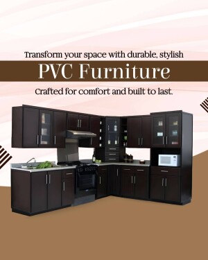 Modern dark brown PVC kitchen cabinets with glass doors and stainless steel appliances.