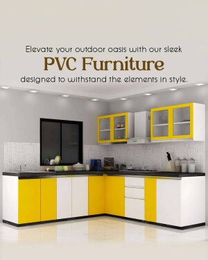 Yellow and white PVC kitchen cabinets with a sleek design