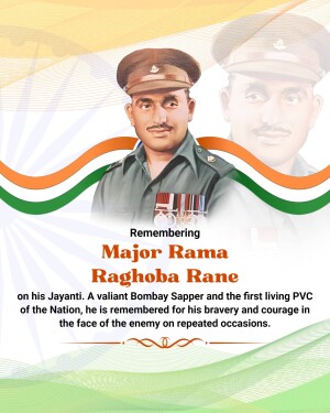 Portrait of Major Rama Raghoba Rane with Indian Flag Background