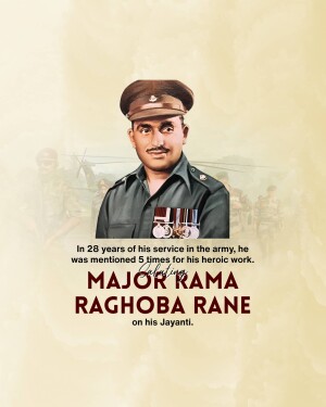 Portrait of Major Rama Raghoba Rane with text commemorating his service.