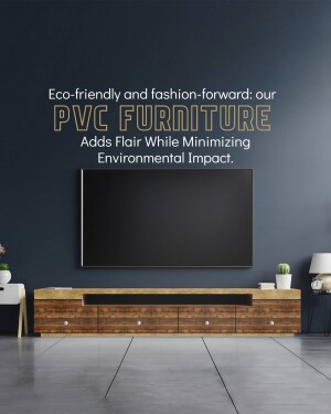 Modern living room with a TV and wooden furniture, promoting eco-friendly PVC furniture.