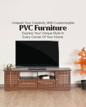 Modern living room with a brown PVC furniture TV stand