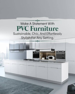 Modern kitchen with white PVC furniture and stainless steel appliances