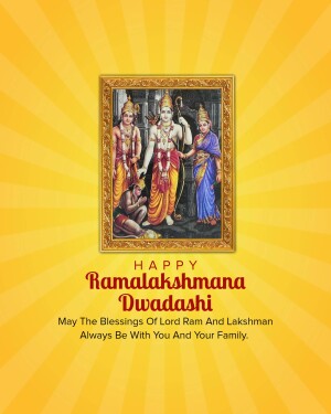 Image depicting Lord Rama, Lakshmana, and Hanuman with festive text for Ramalakshmana Dwadashi
