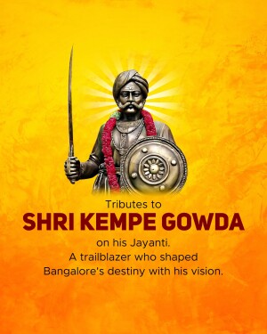 Portrait of Shri Kempe Gowda with a sword and shield