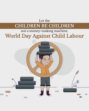 Illustration depicting a child burdened with blocks under a 'no' symbol, advocating for children's rights.