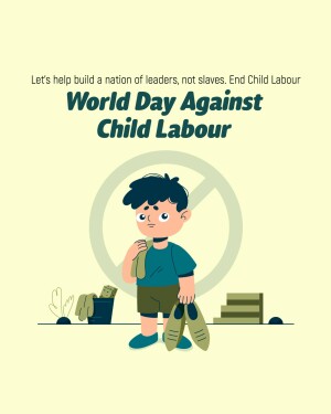 Illustration depicting a child with a 'no' symbol over them, promoting the end of child labour.