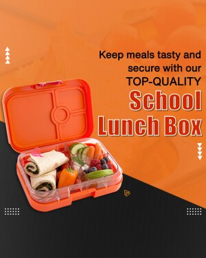 Orange school lunch box with healthy food inside