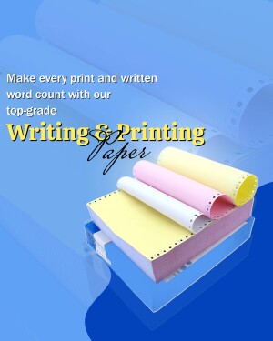 Stack of writing and printing paper with text overlay
