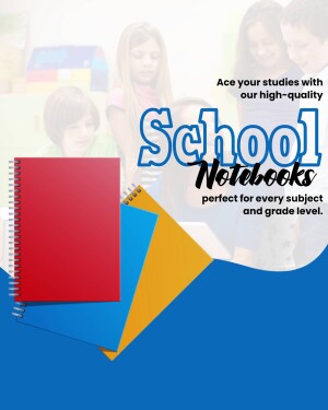 Stack of school notebooks with students in the background