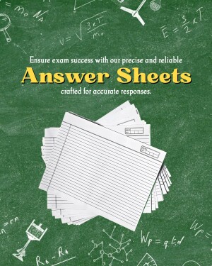 Stack of lined answer sheets on a green chalkboard with science formulas
