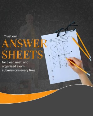 Image of a hand holding a pencil over an answer sheet with glasses and pencils nearby, promoting organized exam submissions.