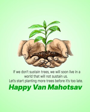 Hands holding a seedling with text promoting Van Mahotsav