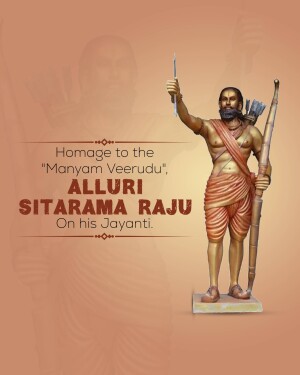 Digital art depicting Sitarama Raju with a bow and arrow, commemorating his Jayanti.