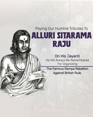Portrait of Alluri Sitarama Raju with text commemorating his birth anniversary