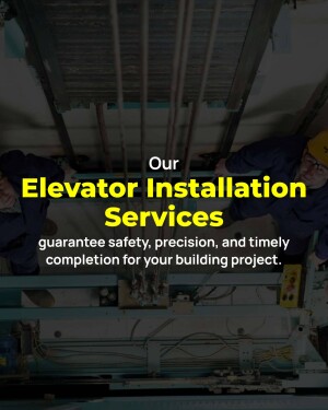 Two technicians installing an elevator in a building shaft