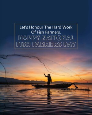 Image celebrating National Fish Farmers Day with a fisherman silhouette at sunset.